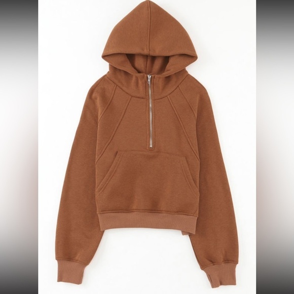 Perfect Fall Boutique Brown Quarter Zip Kangaroo Pocket Hoodie - Picture 3 of 7
